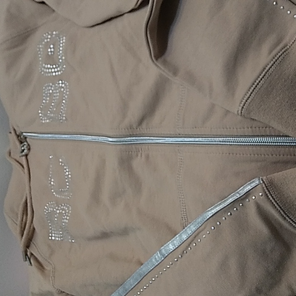 Bcbg Jogging Suit hooded zip up cropped sweatshirt, matching pants with stains